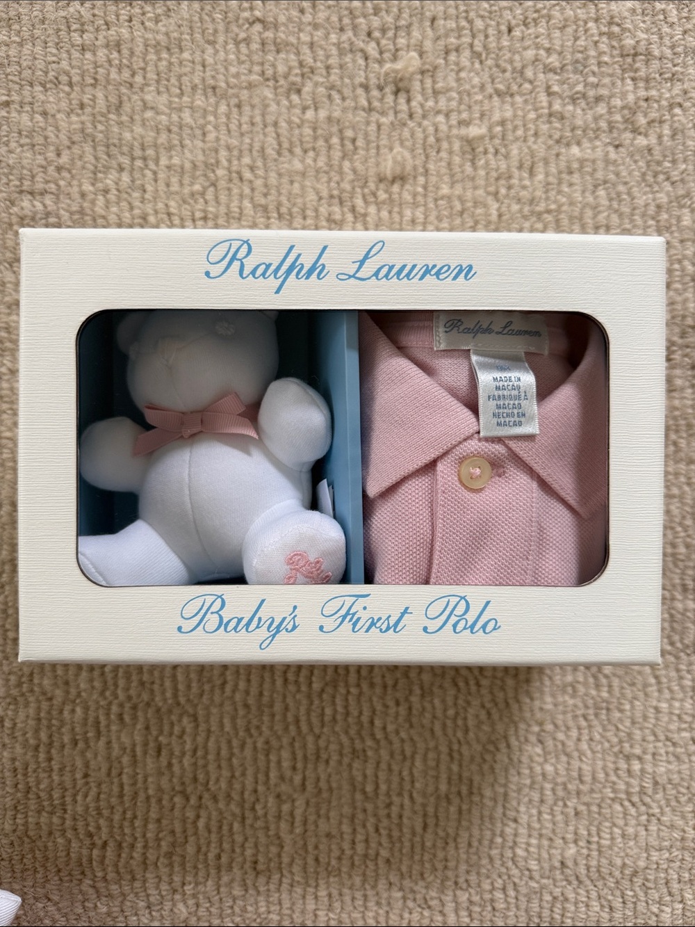 Ralph Lauren Baby's First Polo White Bear with Pink Knit Polo Gift Set